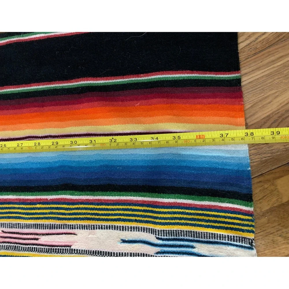 Vintage Mexican Handwoven Saltillo Sarape  Blanket Stripe Boho Western 75x38
